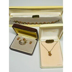 Krementz 14K Gold Overlay Rose Jewelry Necklace Brooch Earrings Bracelet NIB NEW